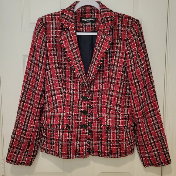 KARL LAGERFELD PARIS TWEED BLAZER SZ 10 - Picture 2 of 15